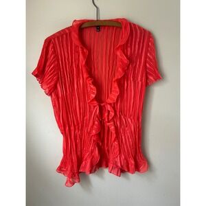 Y2K Fashion Bug Women's Coral Ruffle Tie Front‎ Sheer  M Feminine Coquette